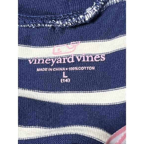 Vineyard Vines Girls Large 14 Funnel Neck Stripe Knit Dress Blue White Cotton - Picture 14 of 16